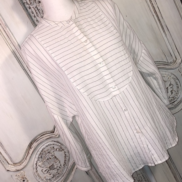 Mossimo Mid Sleeve Stripes Drop Shoulder Button Down Blouse Size Medium - Picture 2 of 7